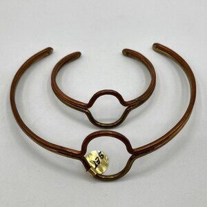 Vintage Copper Collar Necklace & Cuff Bracelet Jewelry Set Round Circle Design